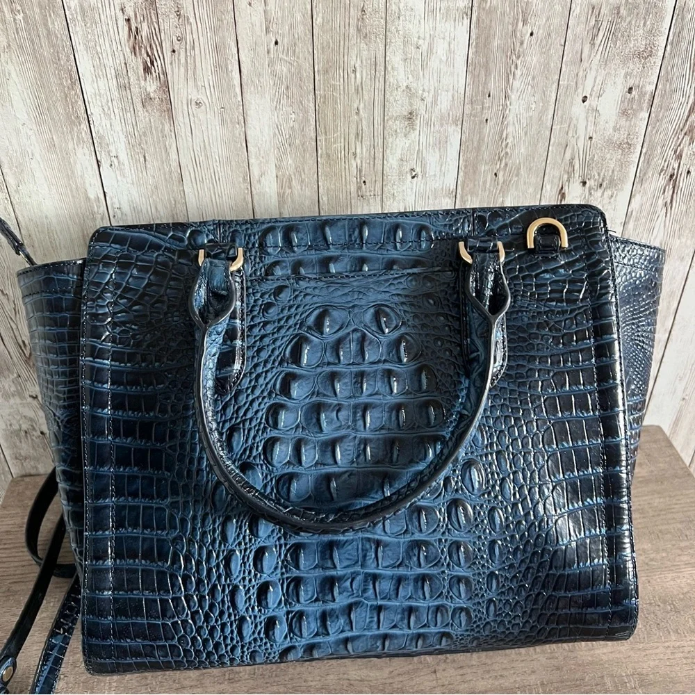 Brahmin Aubree Satchel Maritime Navy Crocodile-Embossed Leather